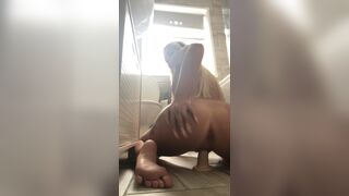 Sophuncensored Riding Dildo On Bathroom Floor