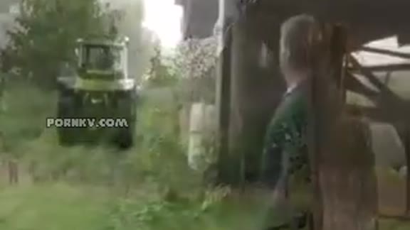 Bulldozer driver granny fucked her boss in the barn