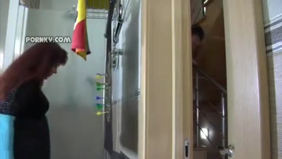 Naughty stepson spying on his fat busty stepmom while she gets ready for showering