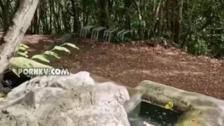 Blowjob and sex with an older voyeur in the woods