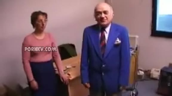 Head shift grandpa fooling around at his office with granny cleaning lady
