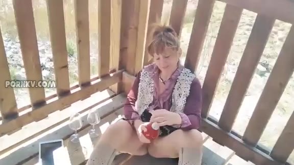 Italian slut wife gives blowjob and fucks mature man outdoors